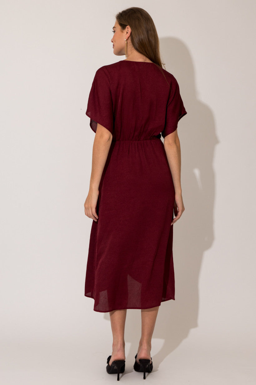 Wine Holiday Wrap Midi Dress