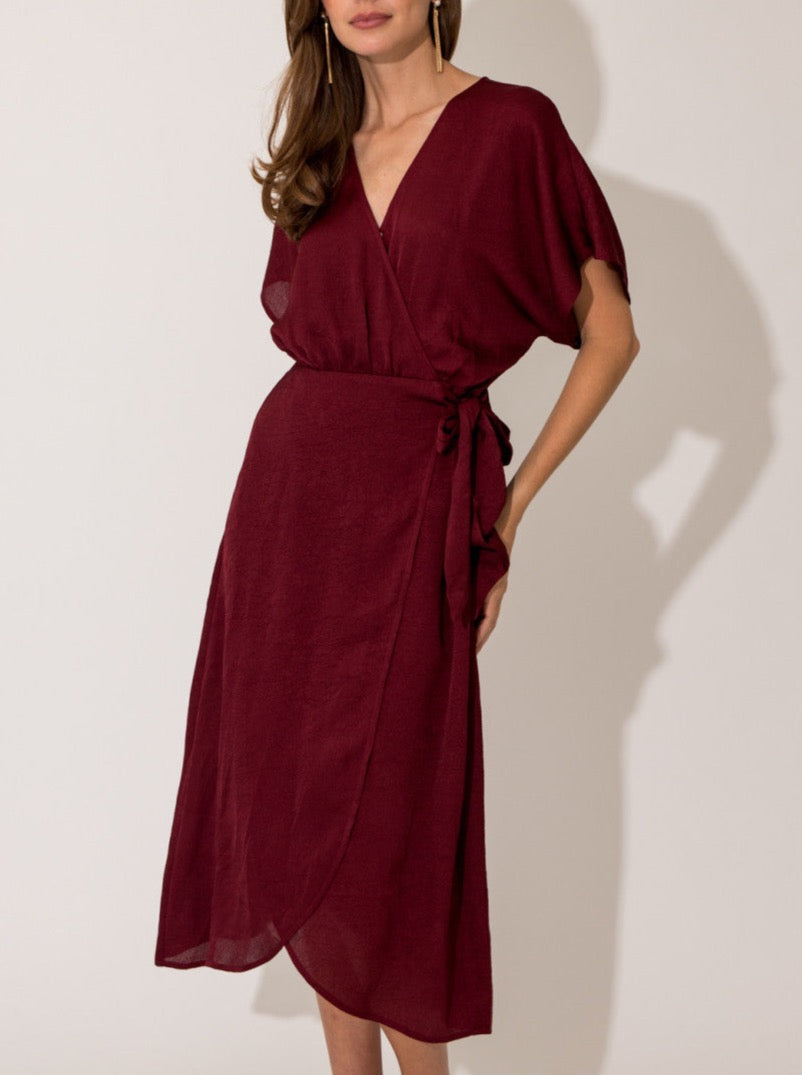 Wine Holiday Wrap Midi Dress