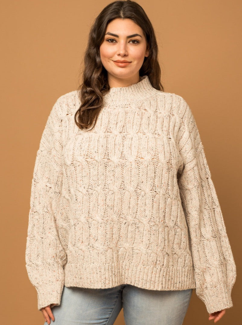 Plus Size Cream Cable Knit Sweater - Main Image