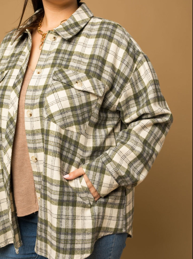 Plus Size Olive Plaid Flannel