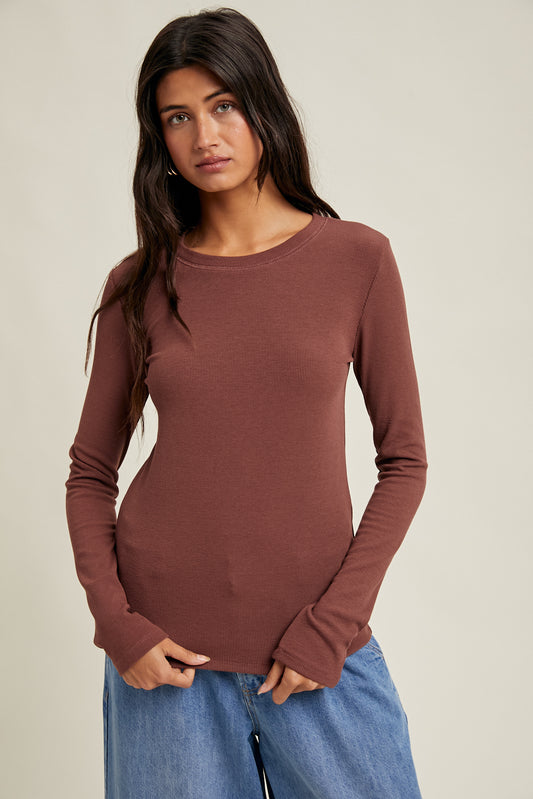 Espresso Bean Round Neck Knit Top