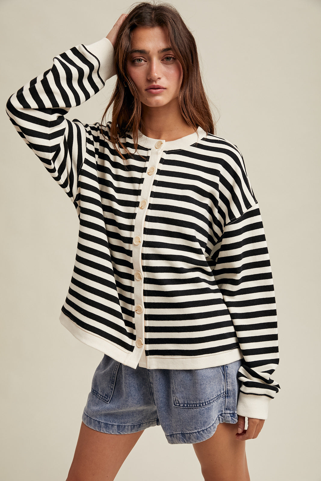 Striped Button-Up Knit Cardigan