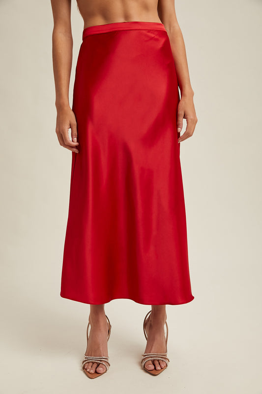 Red Satin Holiday Skirt