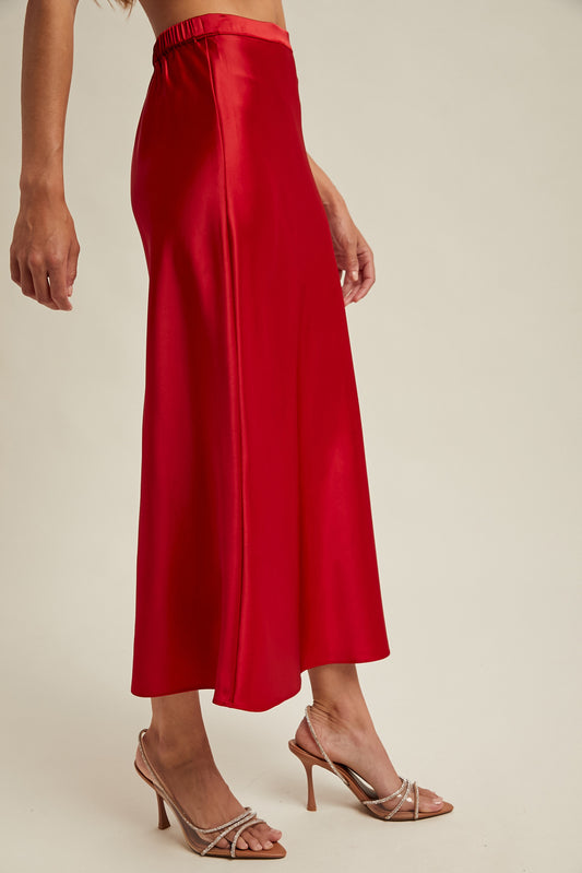 Red Satin Holiday Skirt