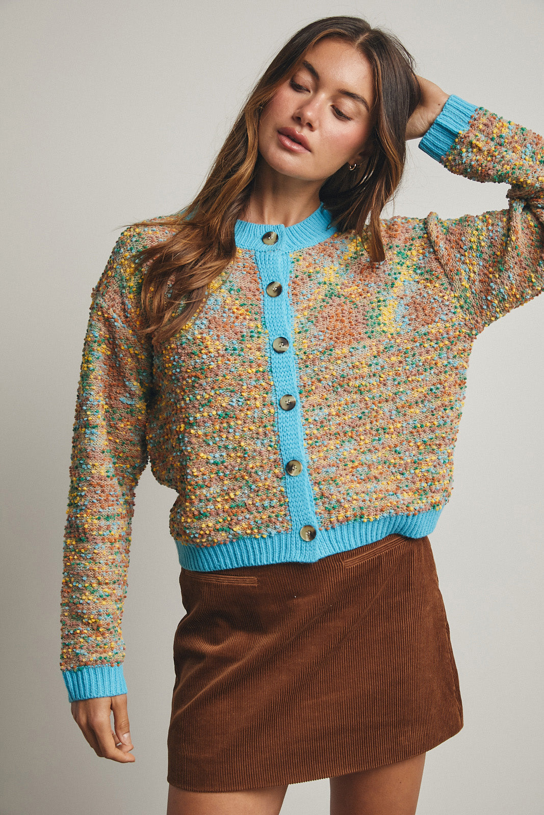 Multi-Color Popcorn Texture Cardigan