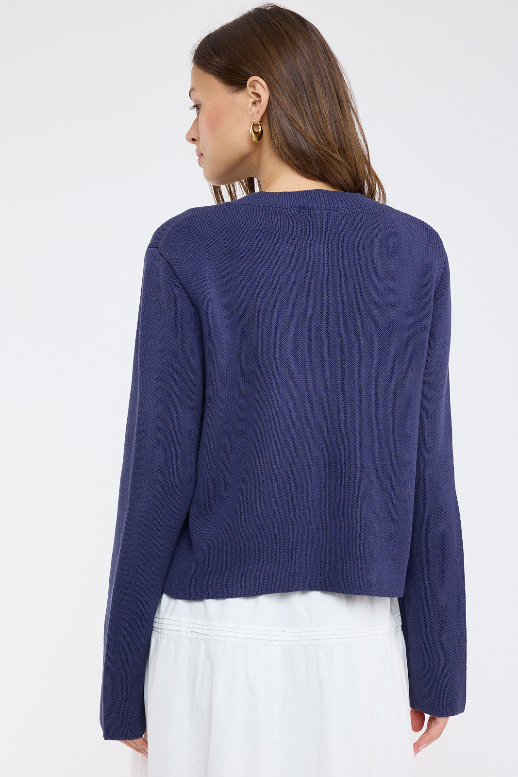 Navy Sweater Cardigan with Gold Button