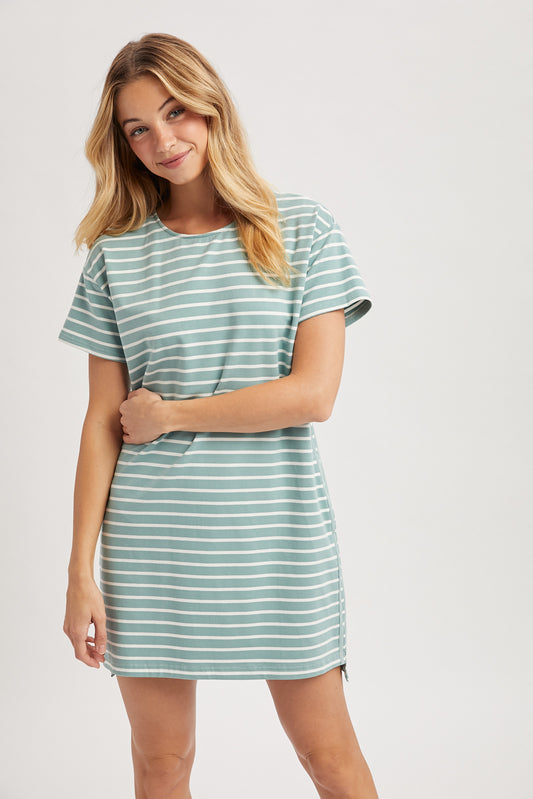 Striped T-Shirt Dress - Sage