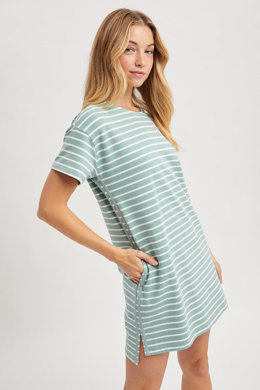 Striped T-Shirt Dress - Sage