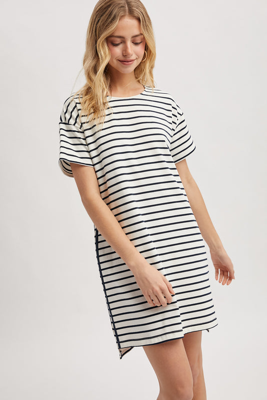 Striped T-Shirt Dress - Navy