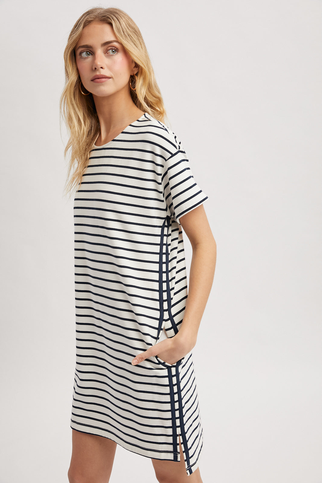 Striped T-Shirt Dress - Navy
