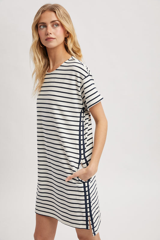 Striped T-Shirt Dress - Navy
