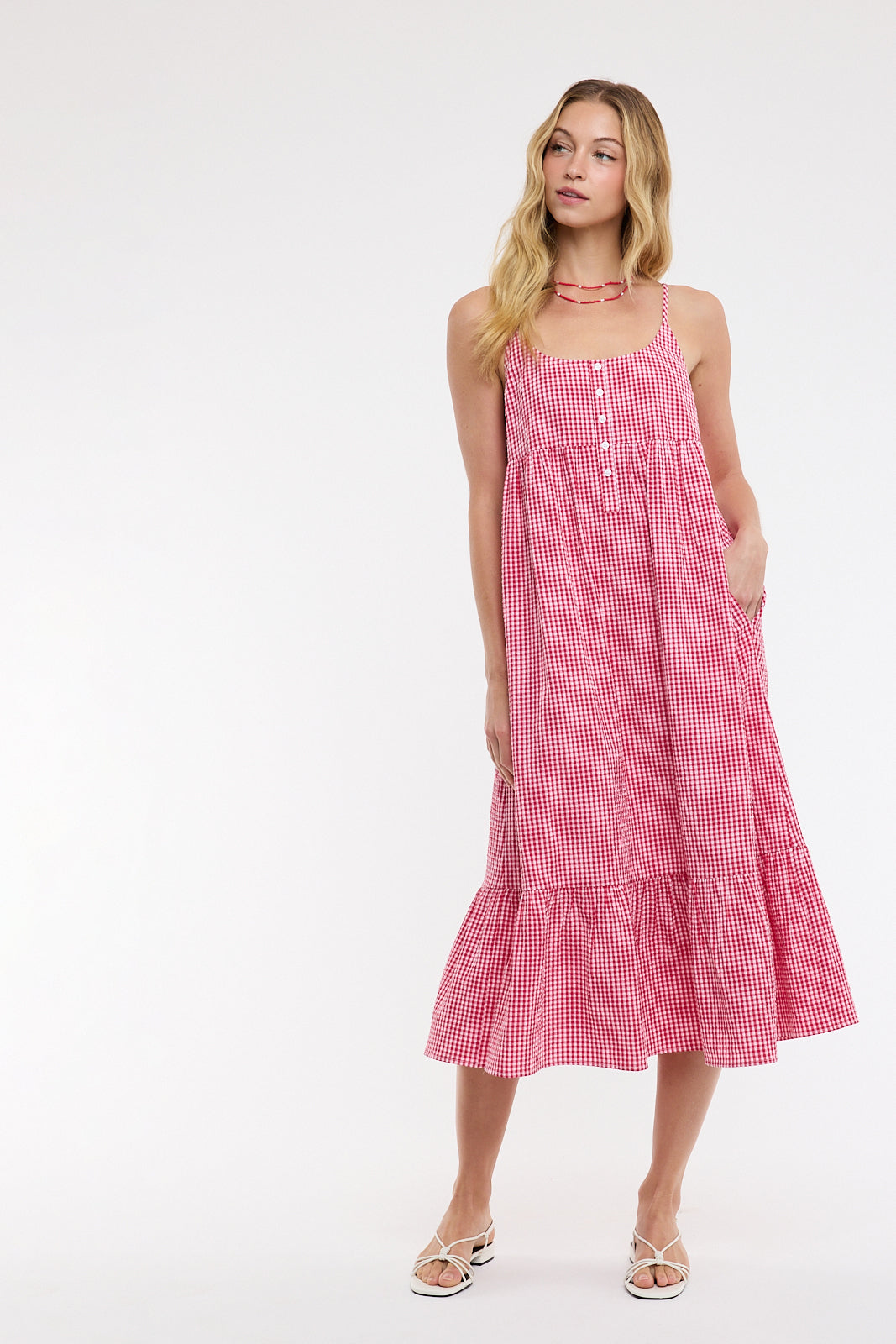 Red Gingham Midi Dress