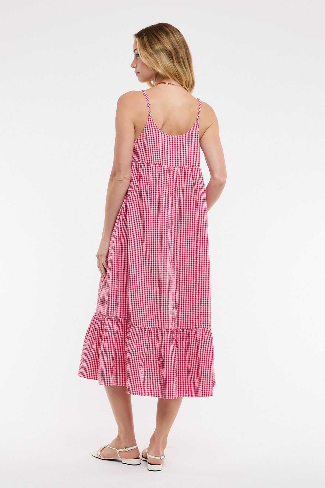 Red Gingham Midi Dress