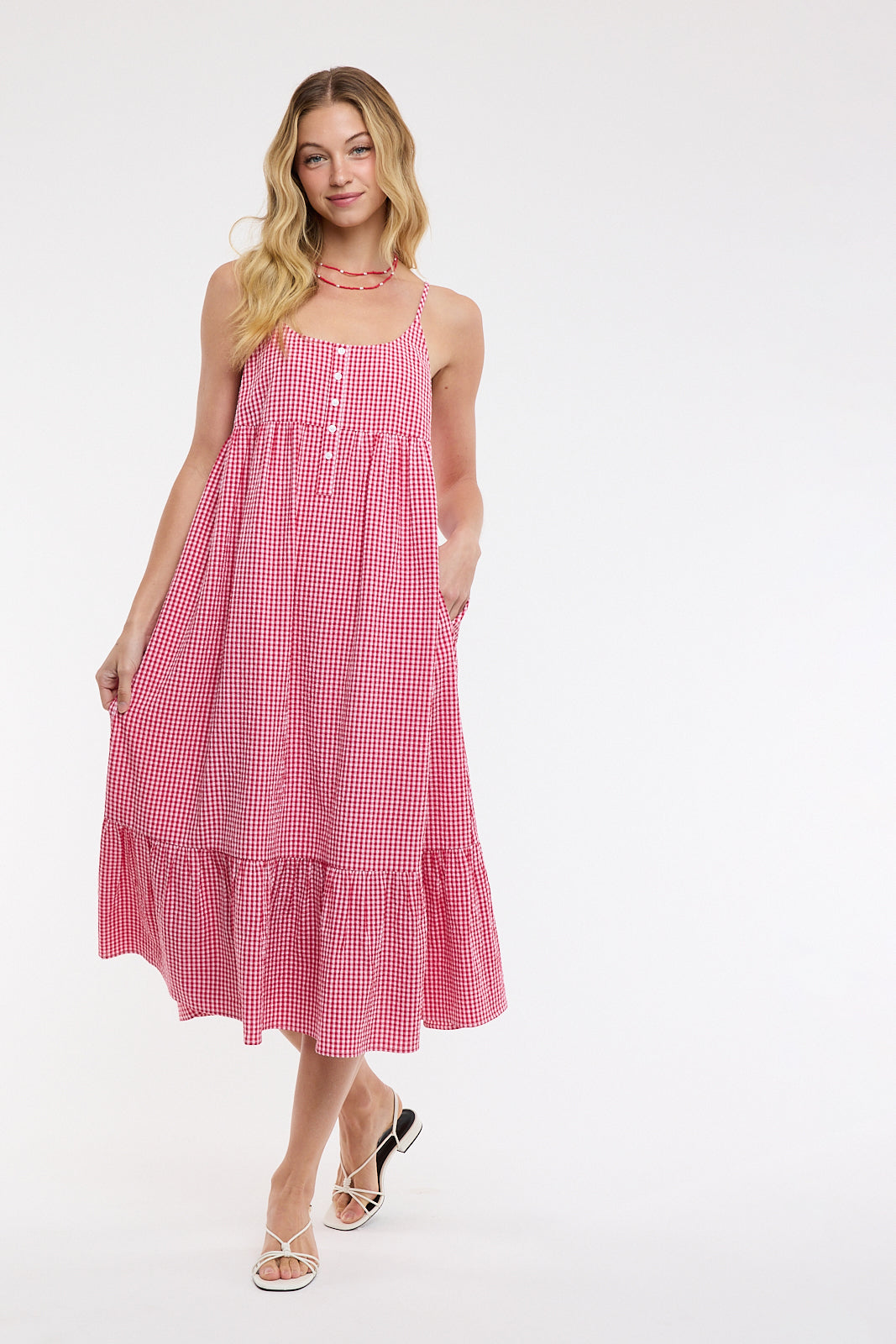 Red Gingham Midi Dress