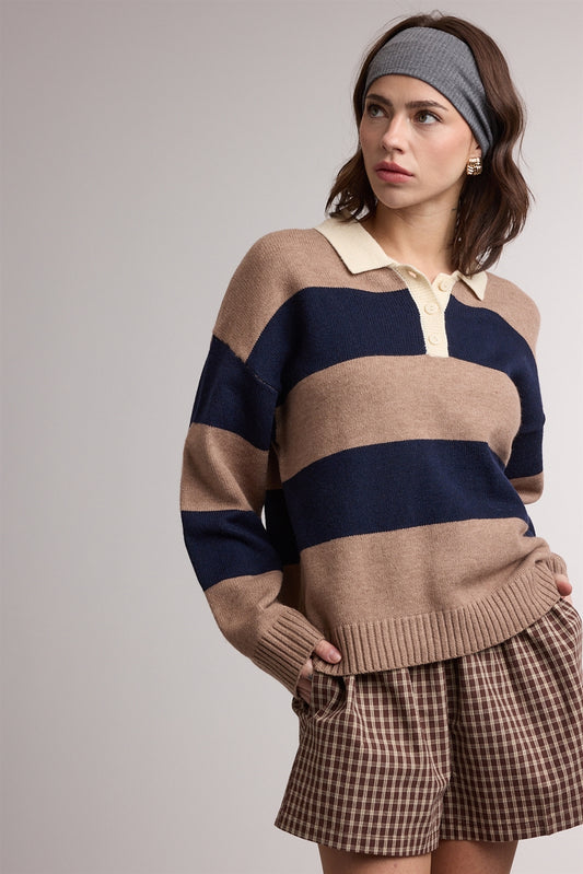 Mocha & Navy Colorblock Sweater
