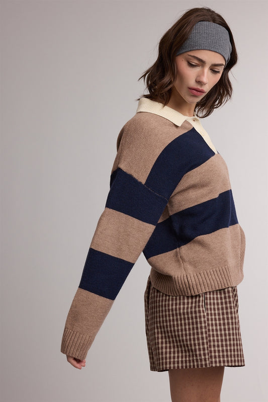 Mocha & Navy Colorblock Sweater