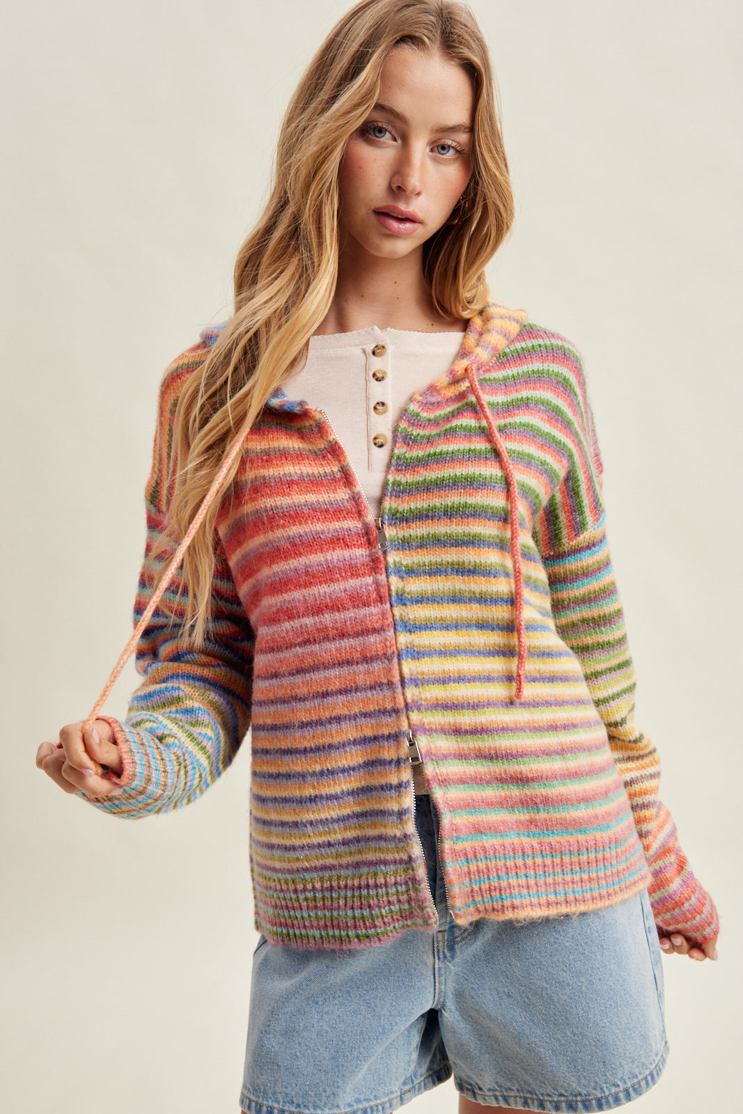 Multi-Color Striped Zip Sweater Hoodie