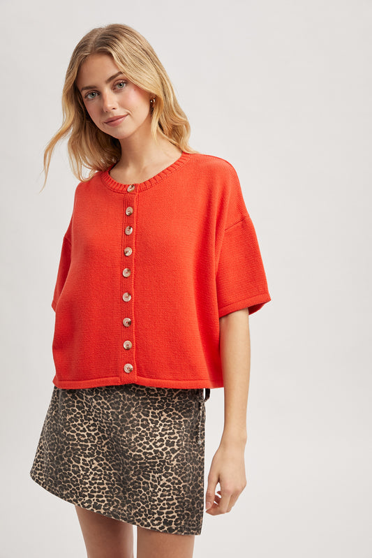 Summer Short Sleeve Cardigan - Poppy