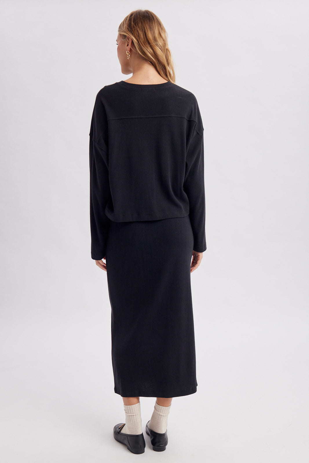 Ribbed Long Sleeve Top and Skirt Set