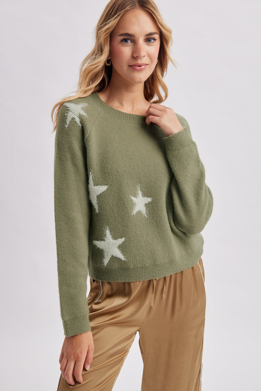 Olive Star Patterned Sweater