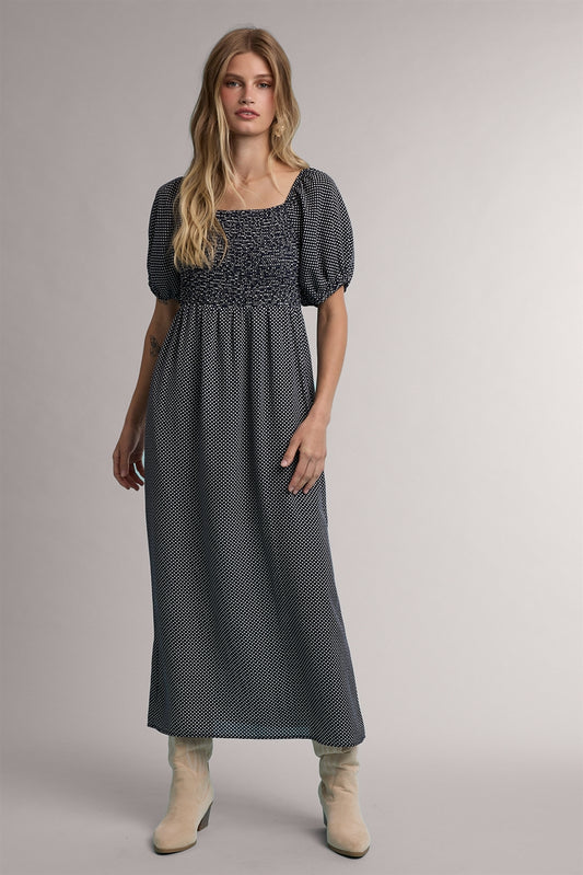 Smocked Polka Dot Maxi Dress