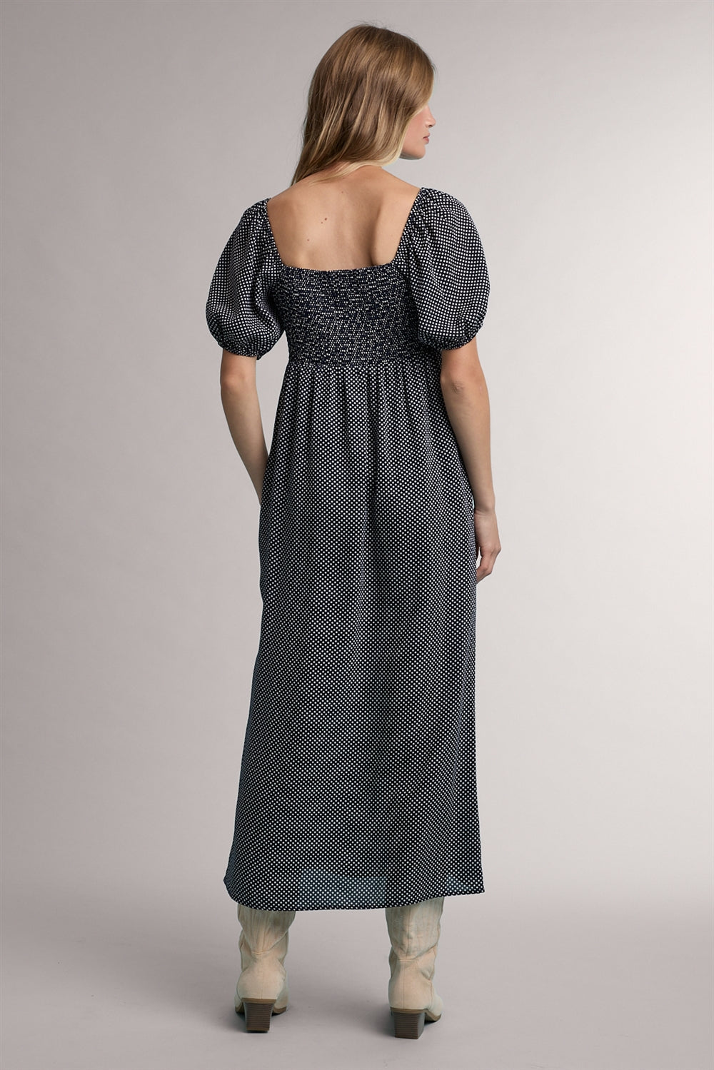 Smocked Polka Dot Maxi Dress