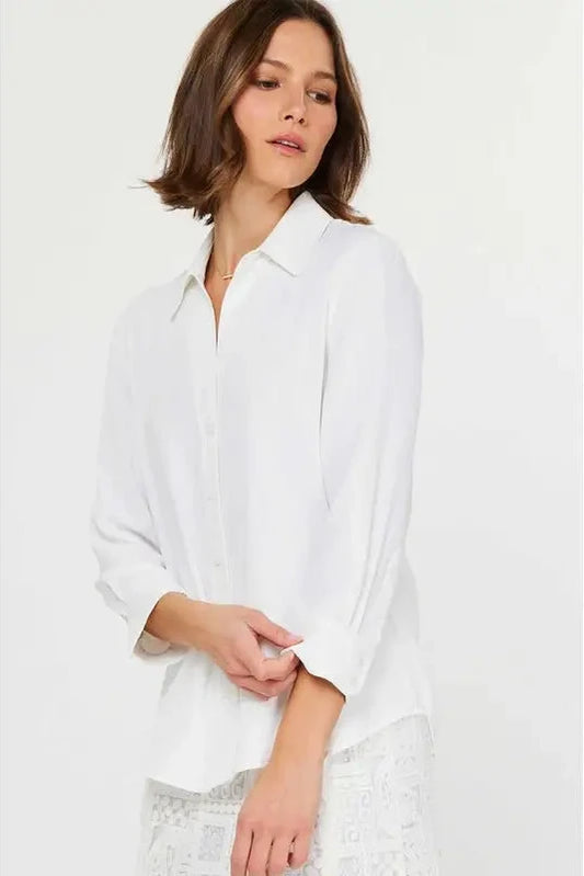 3/4 Button Down Shirt - White