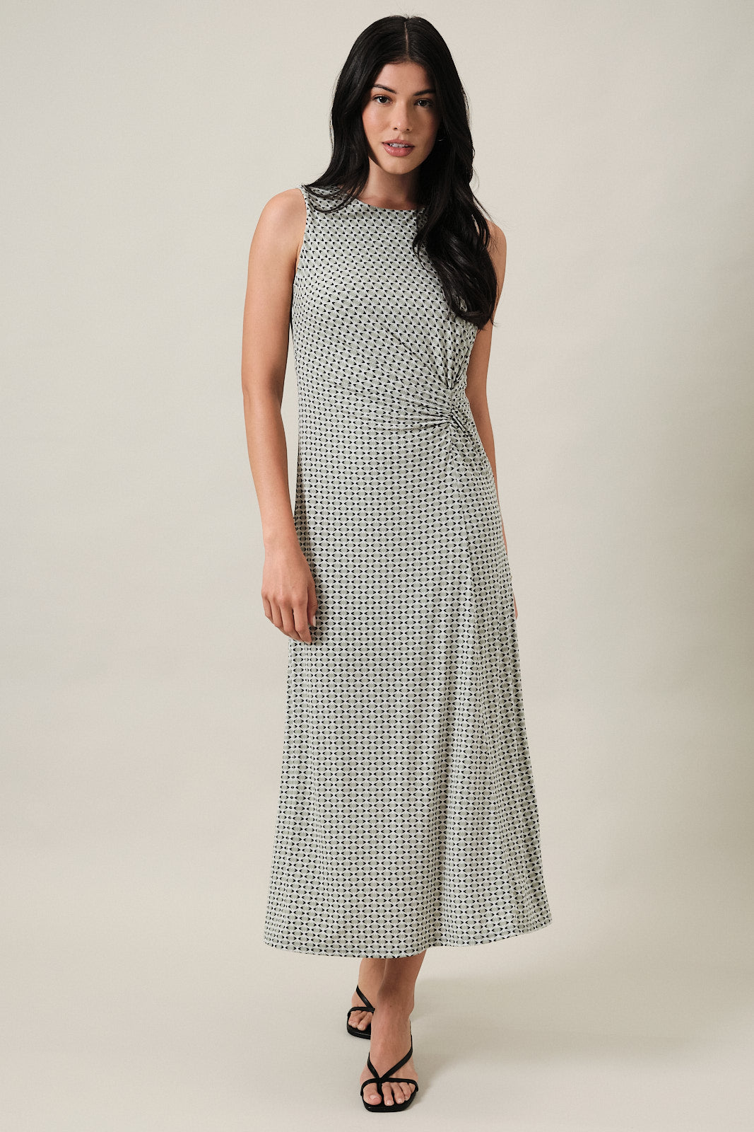 Green Geometric Print Midi Dress