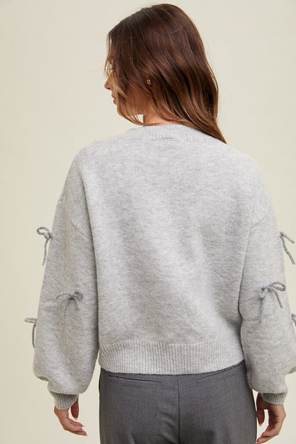 Bow Detail Sweater - Heather Grey