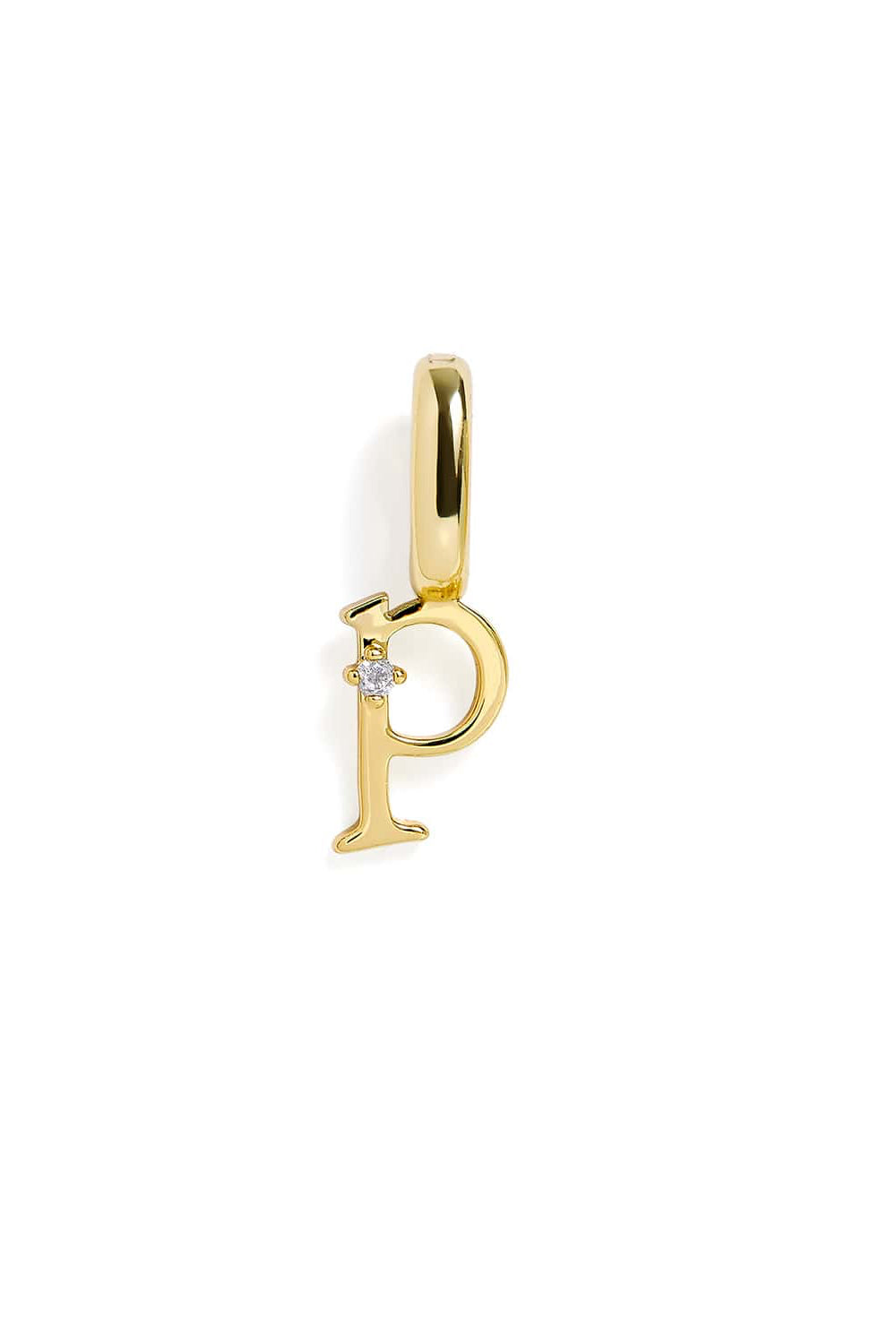 Gold pendant with letter 'P' on a white background