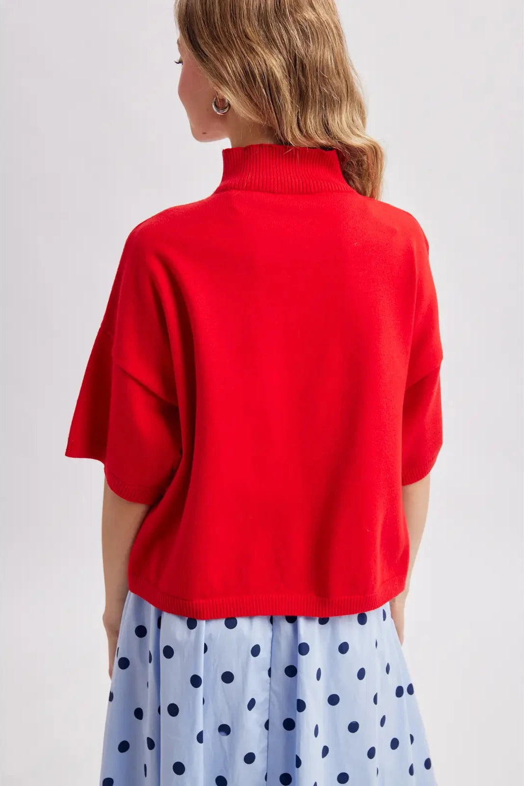 red mock neck top
