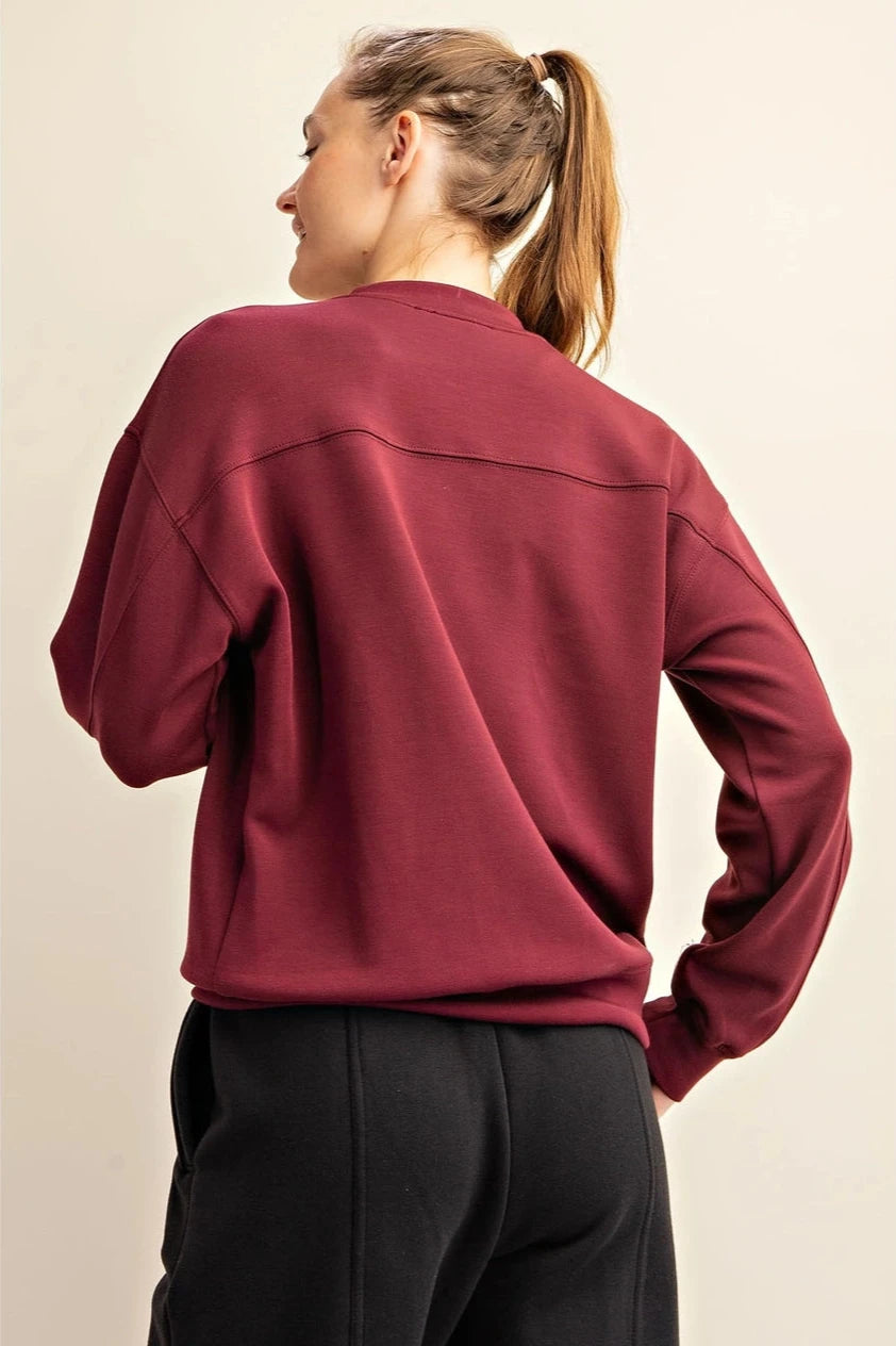 Scuba Mock Neck Pullover - Burgundy