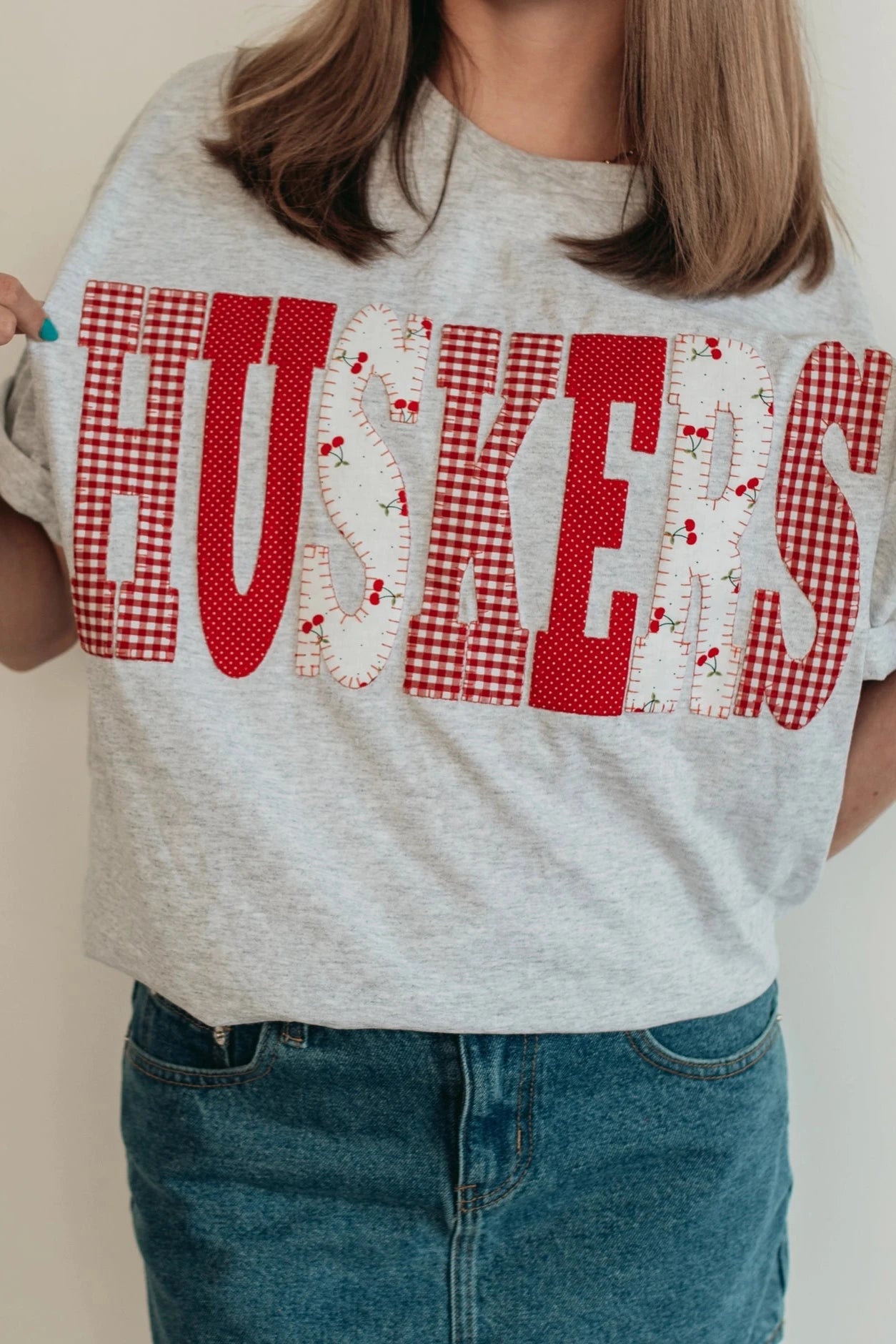 Huskers Patchwork Grey Graphic Tee