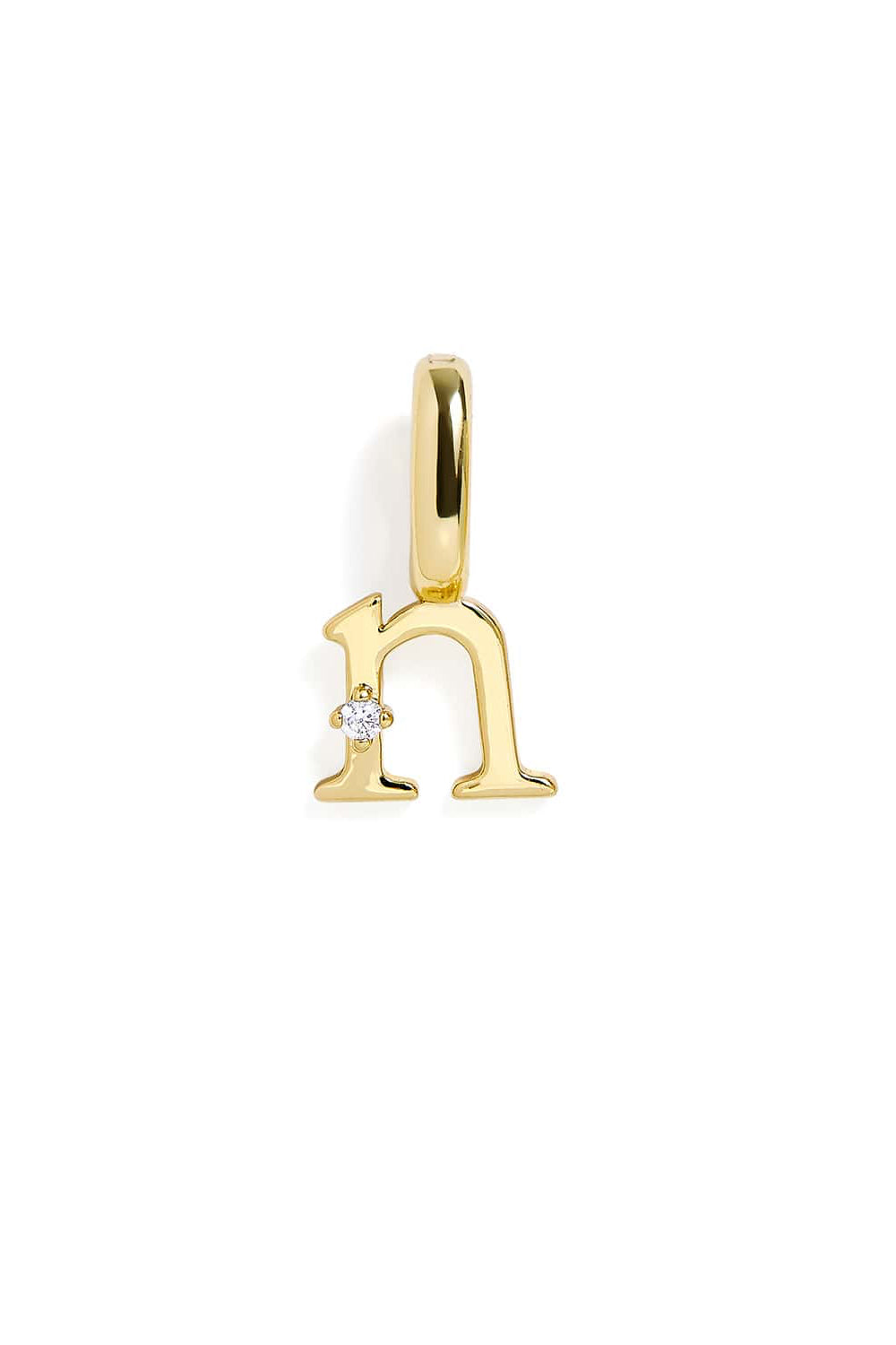 Gold pendant with a letter 'N' design on a white background