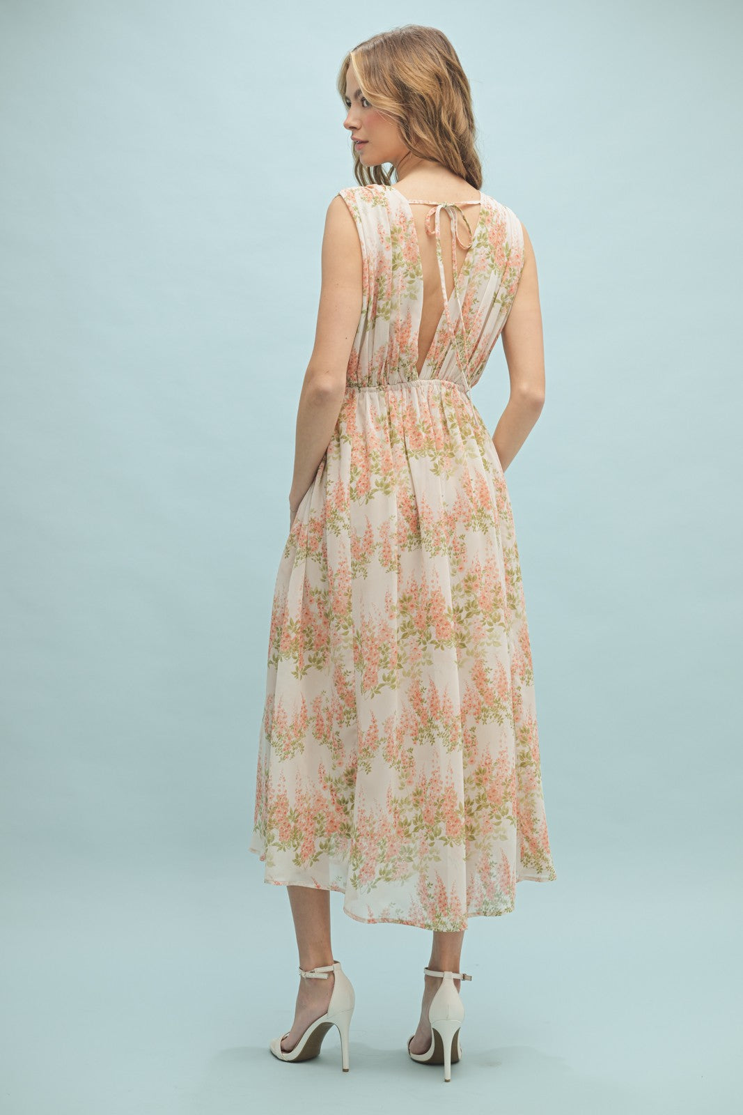 Peach Floral Midi Dress