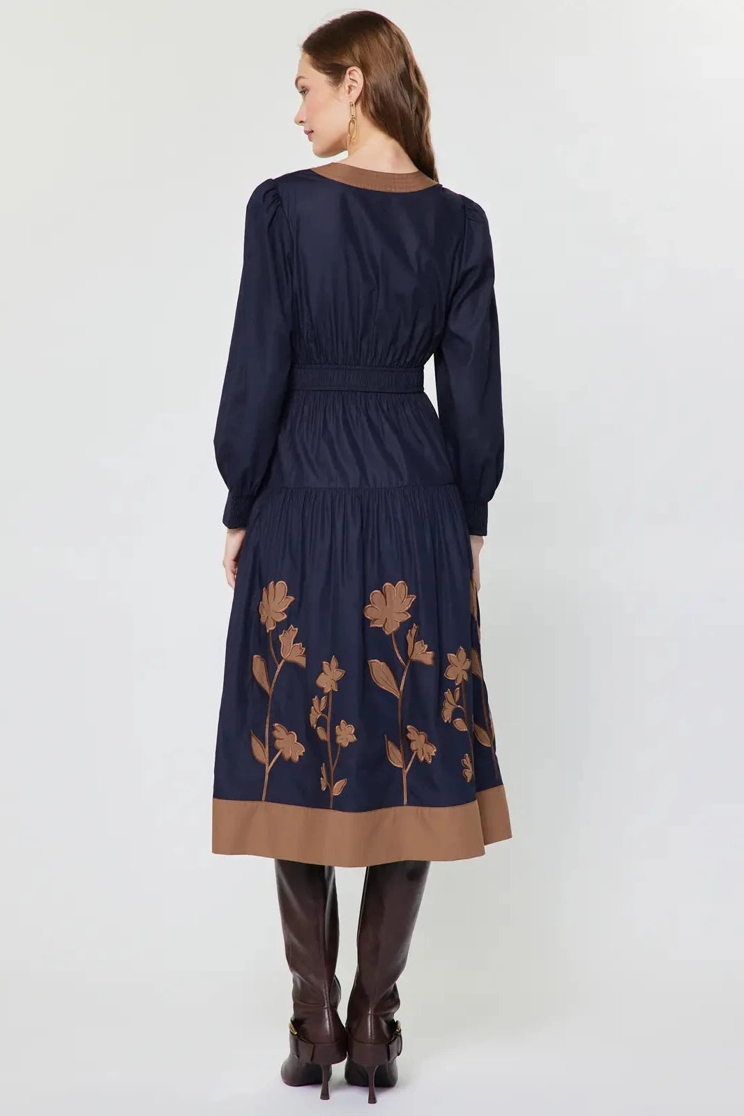 Embroidered Midi Navy Dress