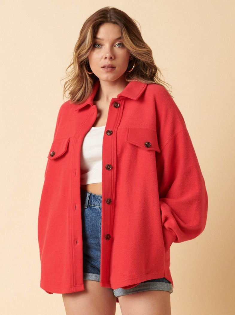 Red Shacket with Buttons
