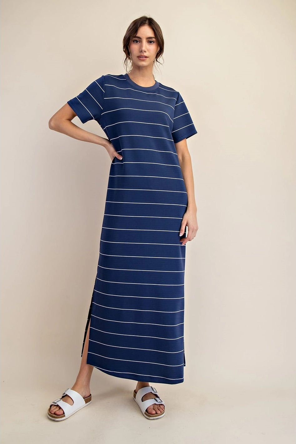 Navy Scuba Stripe Maxi Dress
