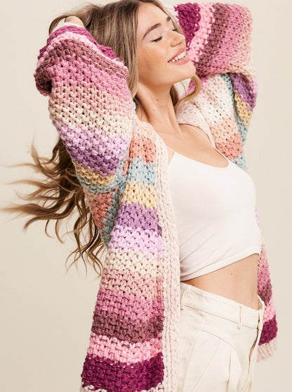 Multicolor Hand Crochet Open Cardigan