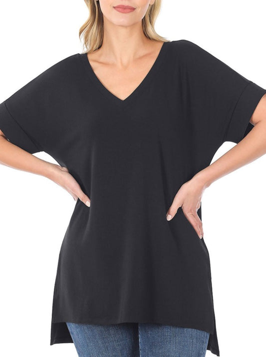 Short Sleeve Side Slit Top - Multiple Colors