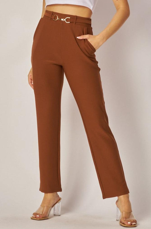 Pocket Buckle Belted Pants - Multiple Colors