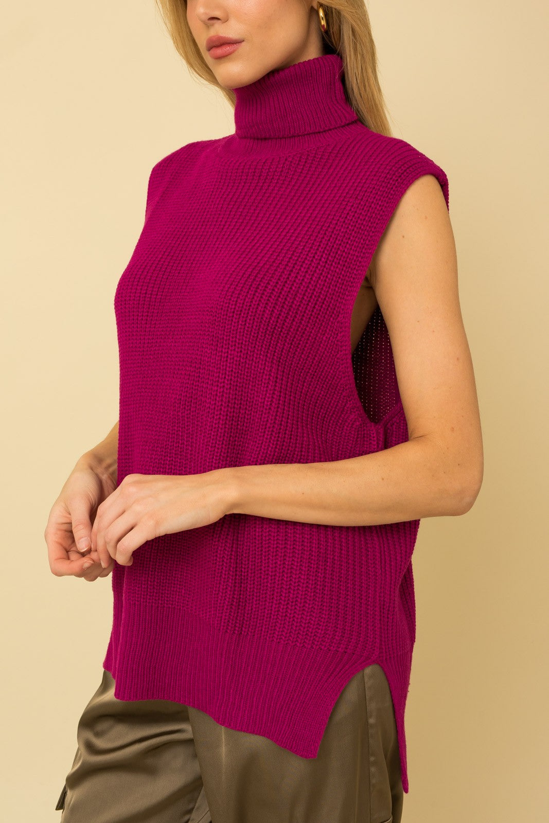 Fuchsia Turtle Neck Sweater Vest