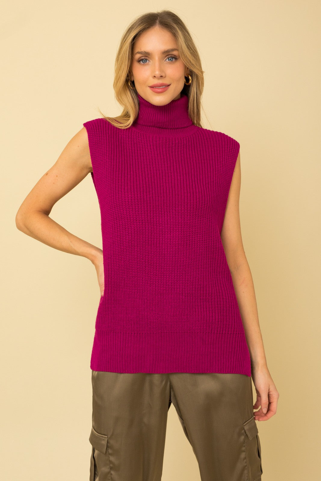 Fuchsia Turtle Neck Sweater Vest