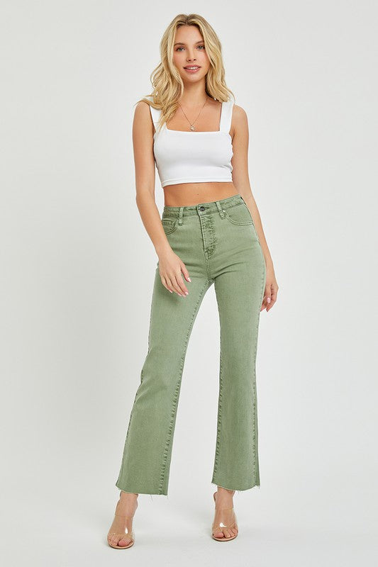 Risen High Rise Straight Olive Jeans