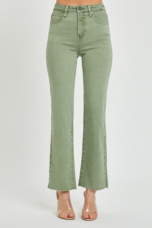 Risen High Rise Straight Olive Jeans