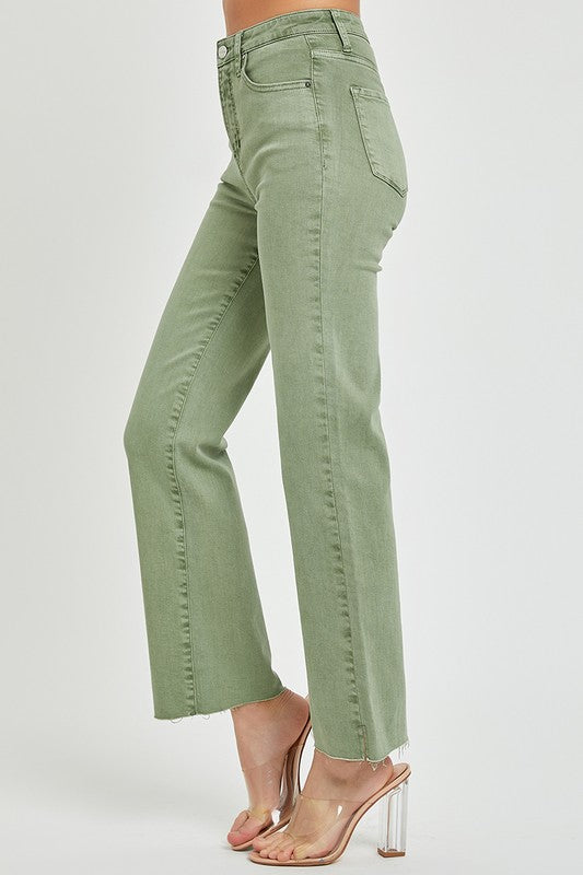 Risen High Rise Straight Olive Jeans