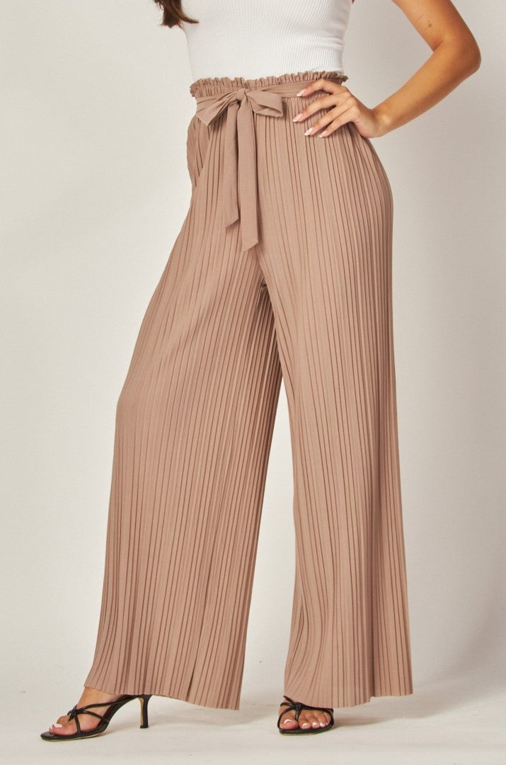 Tie Front Pleated Pant - Lt Coco