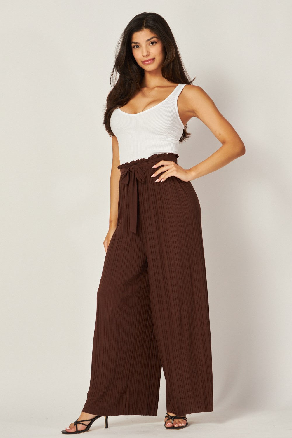 Tie Front Pleated Pant - Espresso