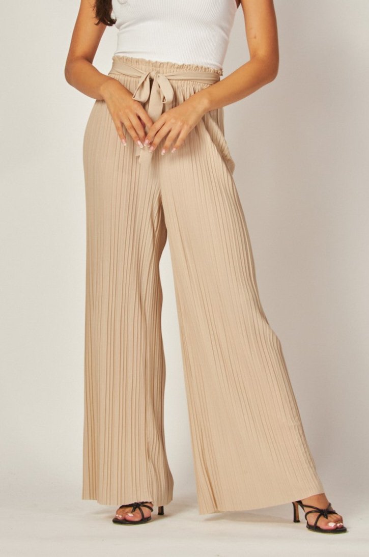 Tie Front Pleated Pant - Nude