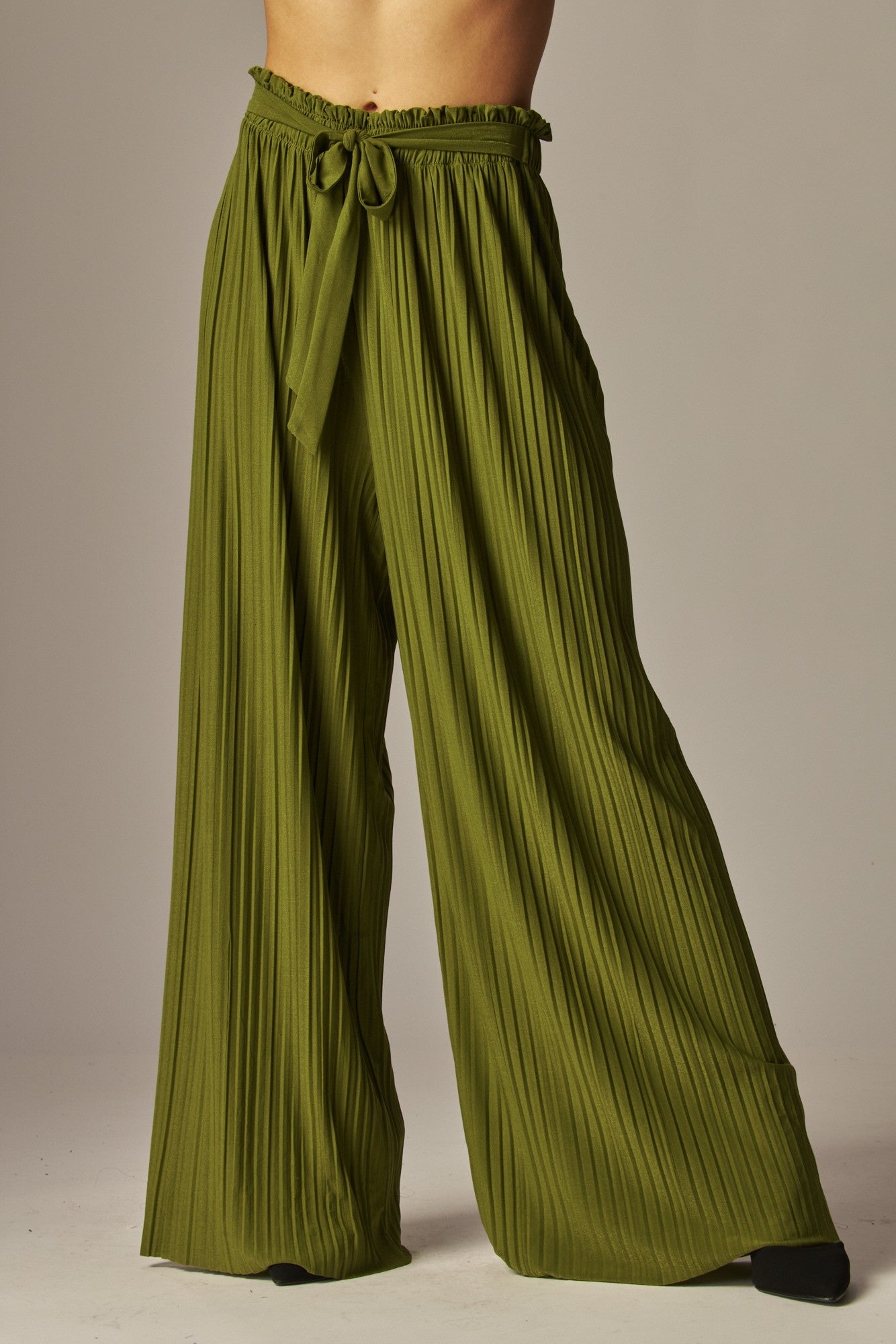 Tie Front Pleated Pant - Cactus